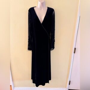 Frederick's of Hollywood Jacalyn Bennett Black Wrap Maxi Dress beaded sleeves
